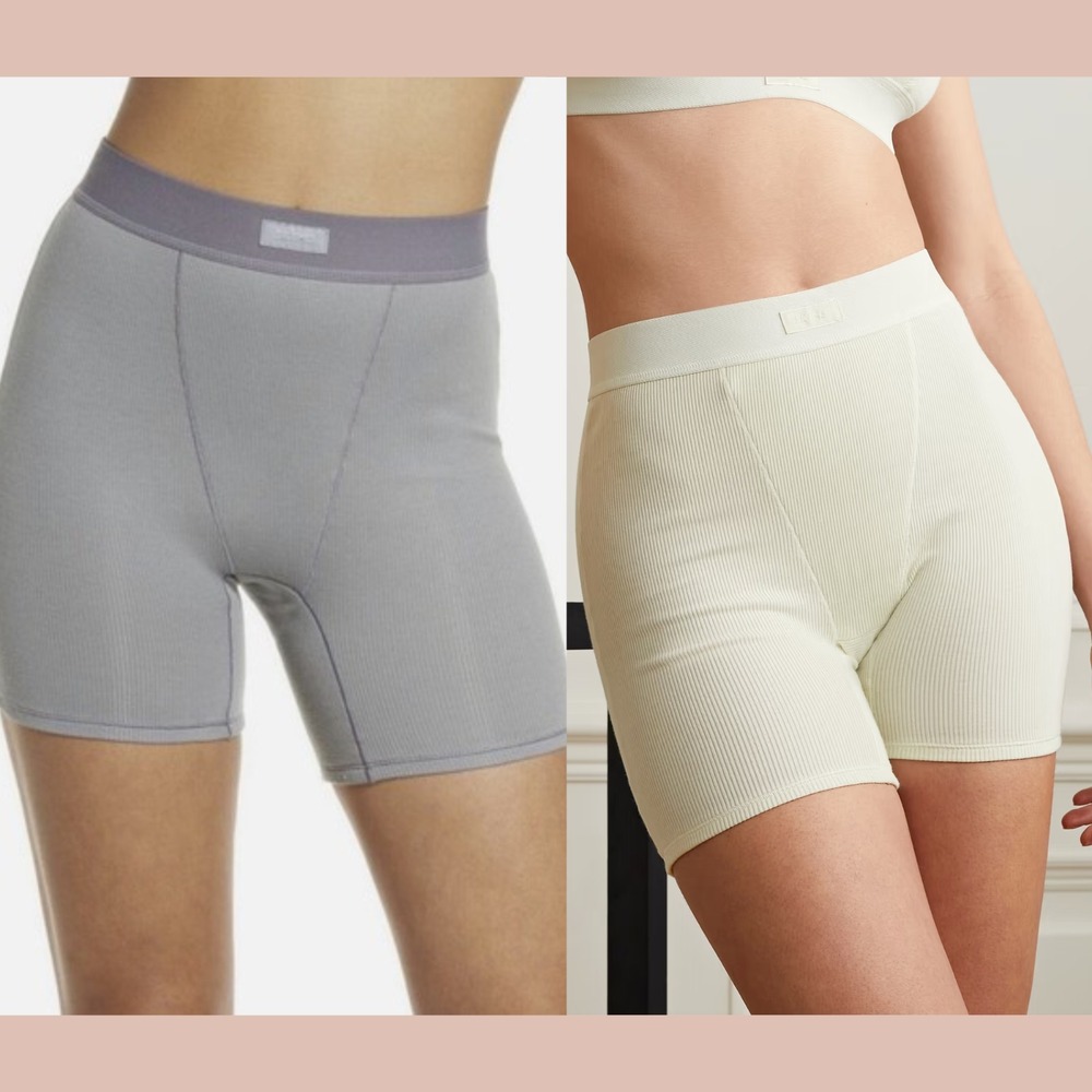 NEW $72 Skims [ 2PC 4X ] Cotton Ribbed Boxer Shorts in Bone + Grey‎ #U1731